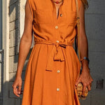 Casual Solid Frenulum Turndown Collar Vest Dress Dresses