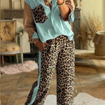 Solid Color Hollow Lace Lapel Short-sleeved Top and Elastic Waist Loose Pocket Pants Set