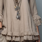 Vintage Lace Trim Ruffle Cuffs Cotton Linen Blouse
