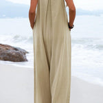 Ethnic Button Suspender Wide Leg Line Jumpsuit