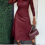 Long Sleeves Solid Color Split-Joint Round-Neck Inner Shirts + A-Line Bowknot Midi Dresses Two Pieces Set