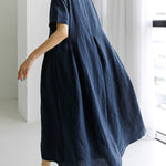 High Waist Knee Length Dress Casual Short Sleeves Loose Plus Size Dress