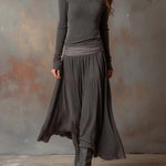 Vintage Ribbed Knit Maxi Dress In Charcoal Gray