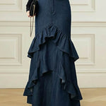 Bodycon High Waisted Ruffled Solid Color Split-Joint Skirts Bottoms