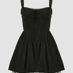 Lace Stitching Waist Pleated Slimming Sling Dress