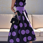 A-Line Loose Pockets Polka-Dot Split-Joint Tied Waist Lapel Maxi Dresses Shirt Dress