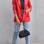 FASHION AFFAIRS POCKETED FAUX LEATHER BLAZER