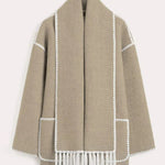 Women's Thickened Loose Woolen Coat with Fringed Scarf