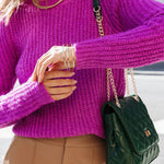 Solid Color Fashion Round Neck Knit Long Sleeve Sweater