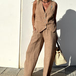 Nadorine Casual Two-piece Slim Fit Sleeveless Vest Wide Leg Pants Set