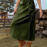 Nadorine Women's Casual High Waist Denim Midi Skirt Drawstring Adjustable Long Jeans Skirt with Pockets