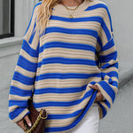 Striped Sweater Women Knitted Crew Neck Pullover Sweater