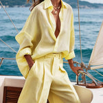 High Waisted Wide Leg Pleated Solid Color Split-Joint Shorts