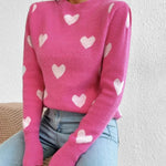 Nadorine Casual Slim Peach Heart Pattern Long Sleeve Sweater