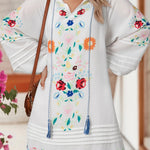 White Boho Floral Tassel Tie V Neck Mini Dress