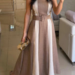 Parson Linen Blend Color Block Belted Back Smocked Maxi Dress