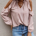 Nadorine Floral Cold Shoulder Lantern Sleeve Blouse for Women Casual Boho Summer Vacation 2026 | Under $40