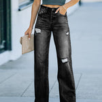 High-waist Loose Poly-breaking Wide-legged Jeans