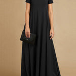 Loose Short Sleeves Solid Color Stand Collar Maxi Dresses