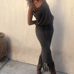 Hollow Suspenders Sleeveless Top Drawstring Tassel Hem Skirt Two-piece Set