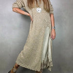 Retro knitted slit two-piece long skirt