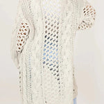Knit Cable Cotout Long Sleeve Pocket Oversized Midi Cardigan