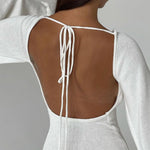Nadorine Elegant Backless Lace-up Bell Sleeve Ruffled Hem Mini Dress for Women Casual Going Out Summer 2026
