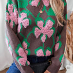 Pink Plush Floral Collar Loose Pullover Sweater