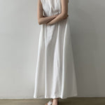 Loose Cotton Linen Dress Long Sleeveless Knee Tank Dress
