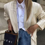 Nadorine Casual Stripe Blazer Long Sleeve Lapel Work Office Jacket