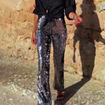 Pursue Shine Sequin High Rise Elastic Waist Flare Pants
