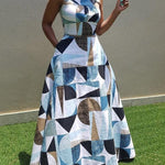 A-Line High Waisted Contrast Color Pleated Pockets Round-Neck Maxi Dresses