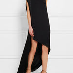High-low Loose Asymmetric Solid Color Split-side Round-neck Maxi Dresses