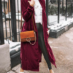 Long Velvet Cardigan Jacket Casual Open Front Velour Lapel Cardigan Maxi Blazer