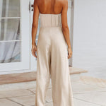 Solid Off Shoulder Bandeau Tube Tops Wide Leg Jumpsuit One Piece Cutout Tie Knot Romper Outfit