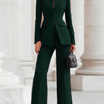 Long Sleeves Buttoned Pockets Solid Color Stand Collar Blazer Outerwear