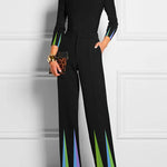 Loose Elasticity Pockets Printed Split-Joint Pants Trousers