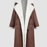 Faux Suede Drop Shoulder Pocket Longline Shearling Coat