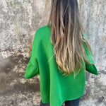 Fashionable Patchwork Round Neck Bell Sleeve Loose Jacket