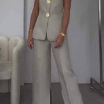 Solid Color Elegant Sleeveless Vest & Suit Pants Two-Piece Set