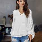 Nadorine Sweet Cute Blouse Loose Puff Sleeve Mesh Patchwork V-Neck Top