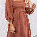 Washed Square Neck High Waist Flared Short Dress
