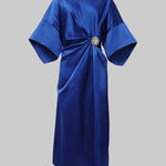 Loose Three-Quarter Sleeves Asymmetric Pleated Split-Joint Round-Neck Maxi Dresses