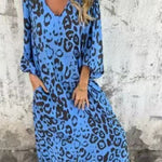 Leopard Print V-neck Pullover Long-sleeved Loose Dress