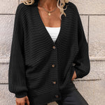 Nadorine Women's Button Down Horizontal-Ribbing Longline Cardigan