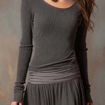 Vintage Ribbed Knit Maxi Dress In Charcoal Gray