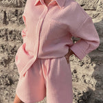 Shorts Sets Button Shirts with Shorts Two Piece Outfits Casual Solid Color Lounge Sets