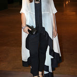 Batwing Sleeves High-low Gauze See-Through Split-Joint Round-neck Blouses&shirts Tops