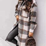 Knee Length Lapel Plaid Flannel Jacket