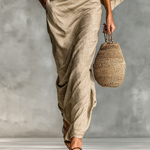 Women's Cotton And Linen Blend Bat Sleeve Long Skirt Two-piece Set